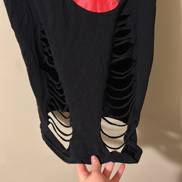 FASHION NOVA KISS LIPS DISTRESSED RIPPED LONG TEE PUNK SHIRT DRESS - Picture 6 of 8